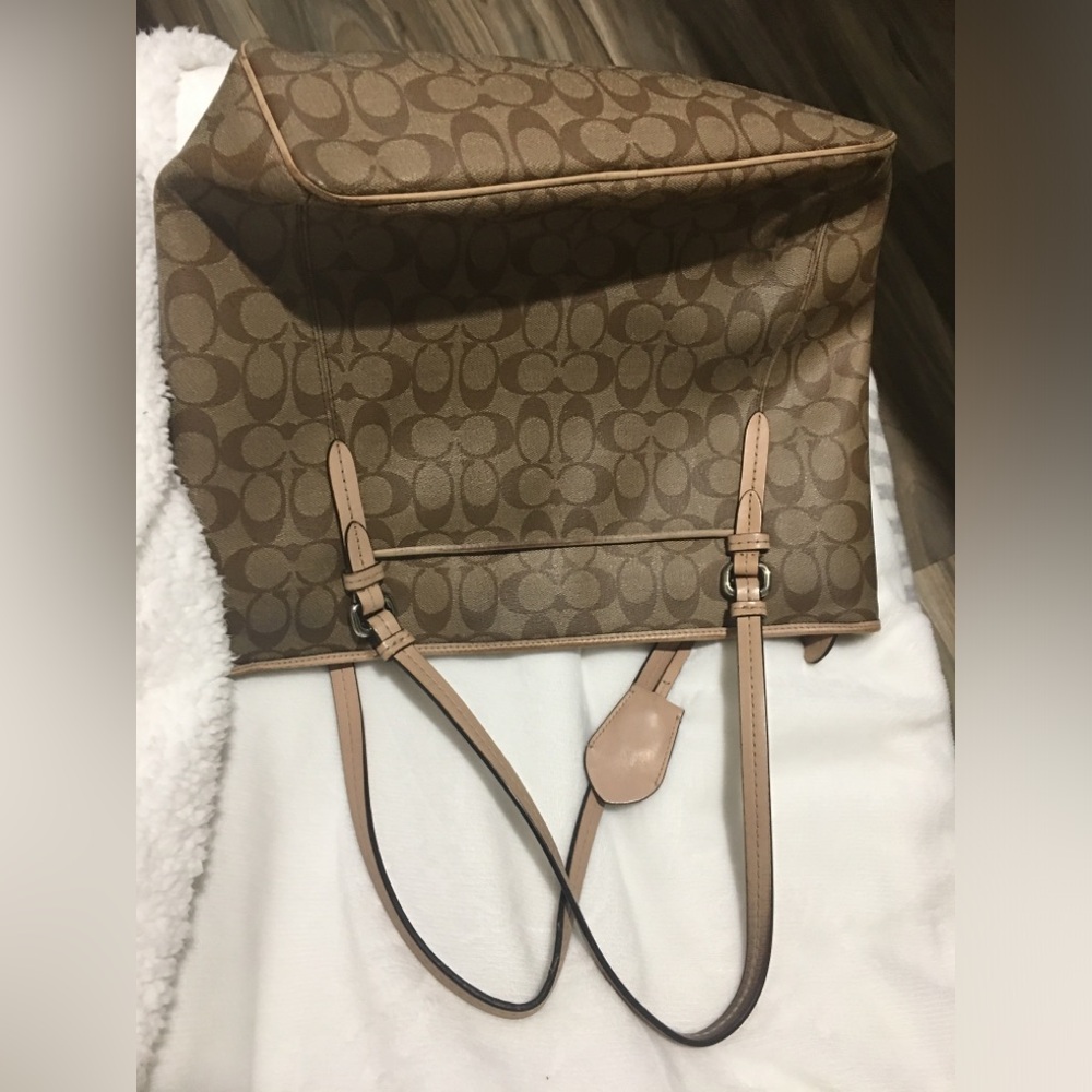 Coach large signature canvas city tote bag - genuine leather- with handle flaws - Picture 5 of 8